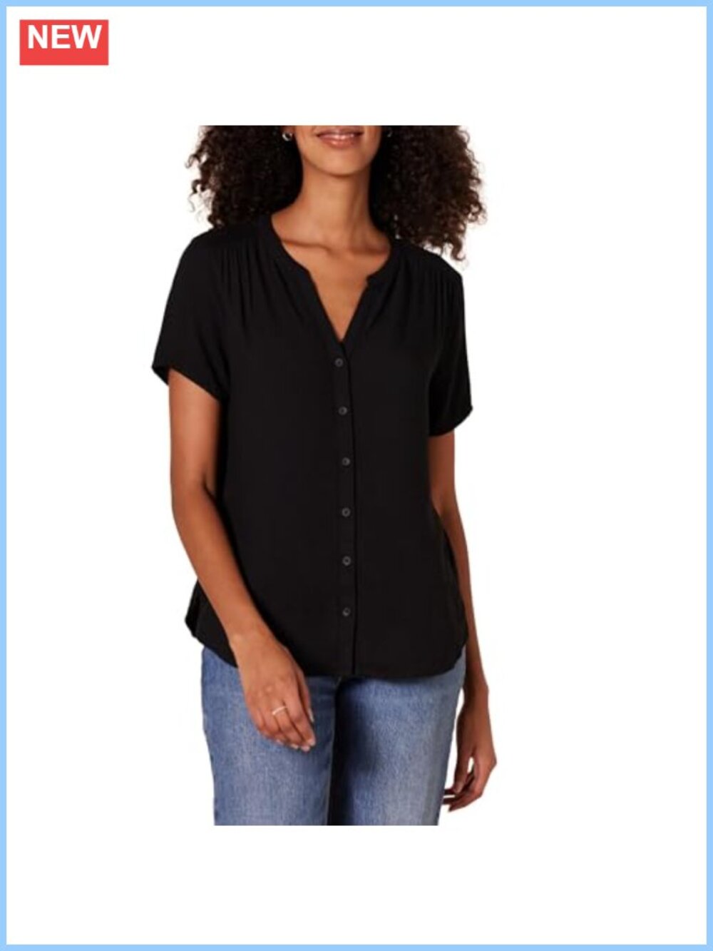 Women's Relaxed-Fit Short-Sleeve V-Neck Button-Front Woven Blouse